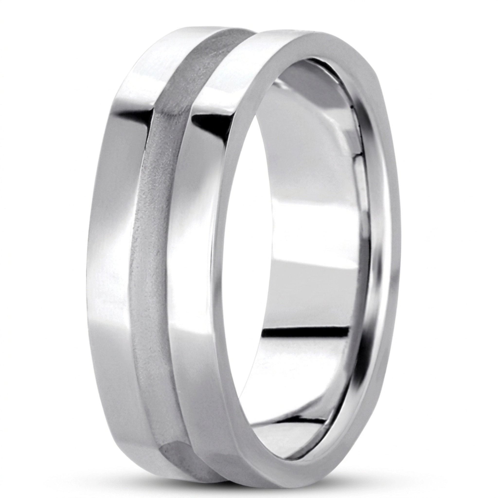 10K white gold 7mm. high polish hand-made-hand-woven-wedding-band - main view