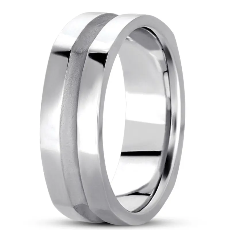 14K white gold 7mm. high polish hand-made-hand-woven-wedding-band - alternate view 7