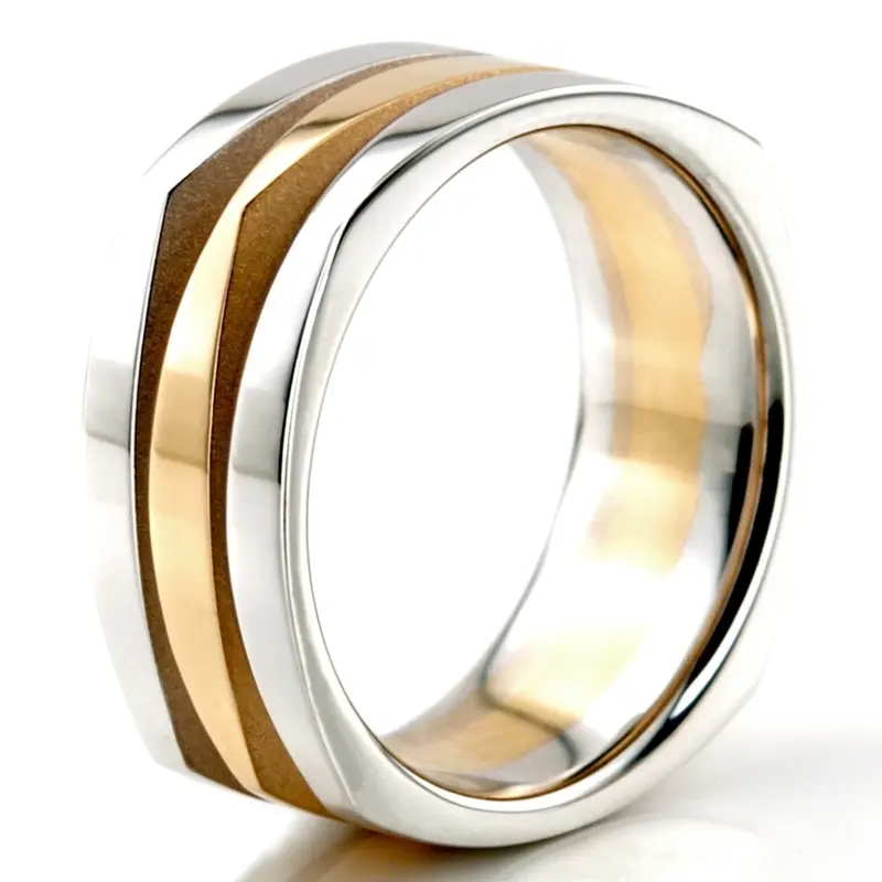 10K white-yellow-white gold 8mm. high polish basic-carved-square-wedding-band - alternate view 7