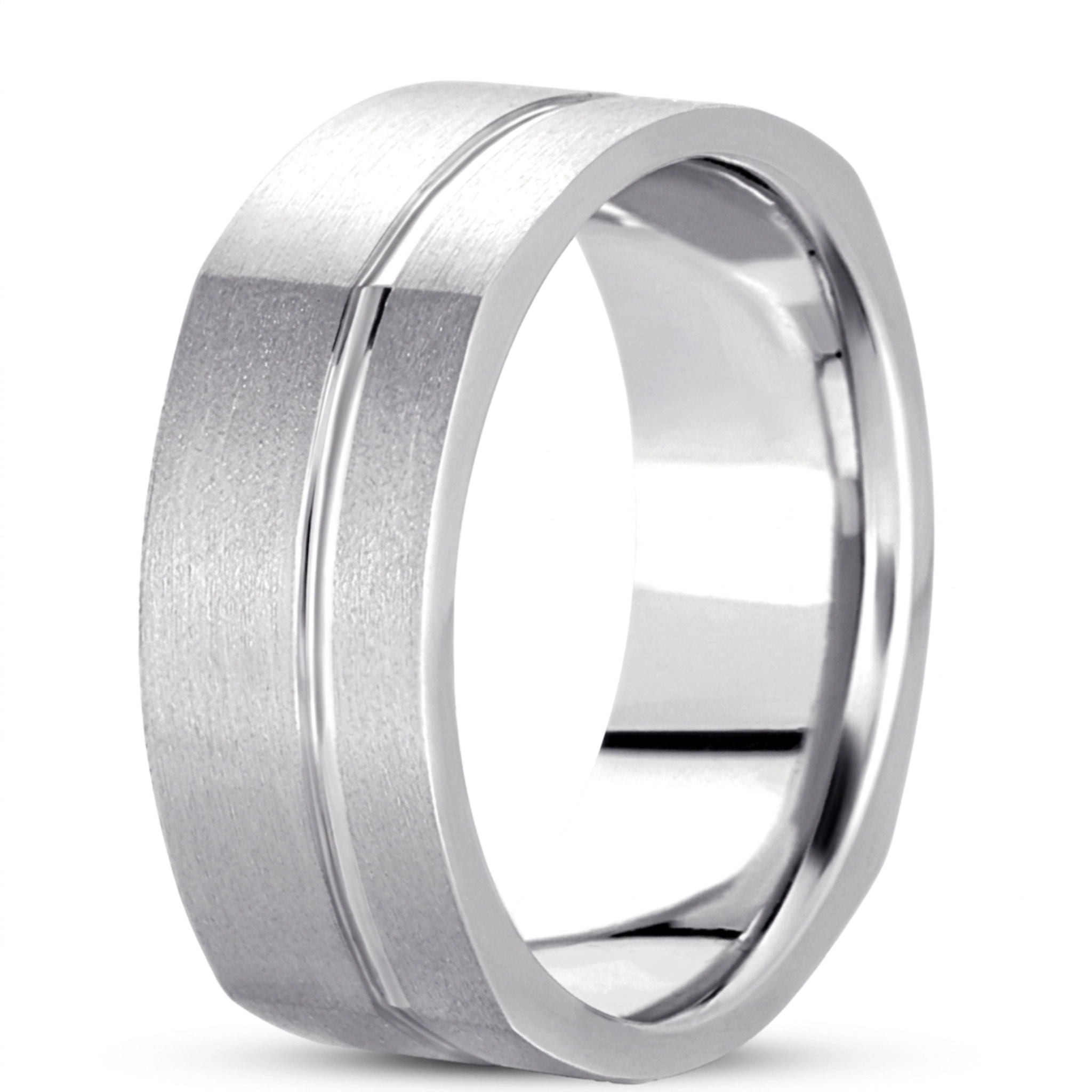 10K white gold 8mm. wire matte basic-carved-square-wedding-band - alternate view 3