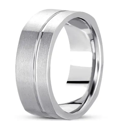 10K white gold 8mm. wire matte basic-carved-square-wedding-band - alternate view 3 thumbnail