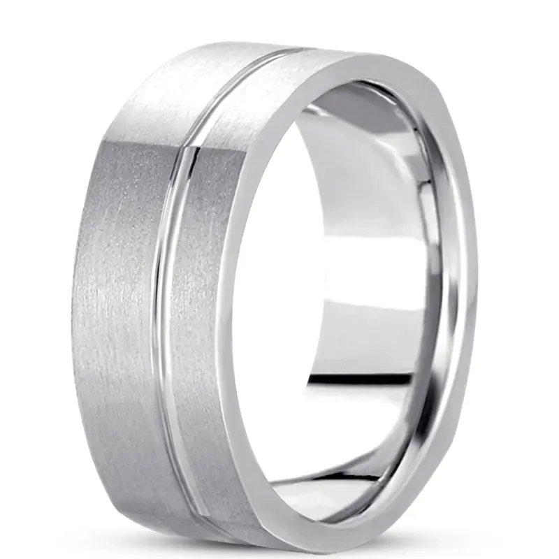 platinum 8mm. wire matte basic-carved-square-wedding-band - alternate view 3