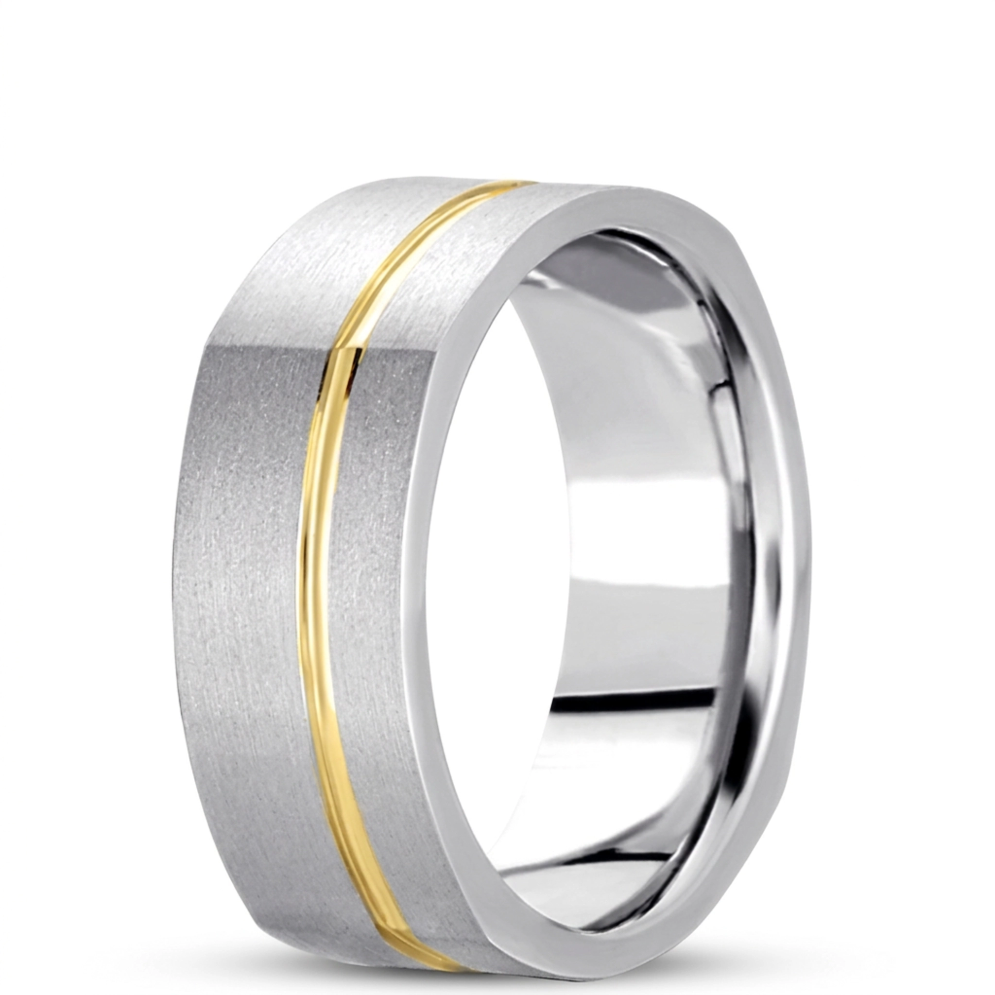 10K white-yellow-white gold 8mm. wire matte basic-carved-square-wedding-band - alternate view 5