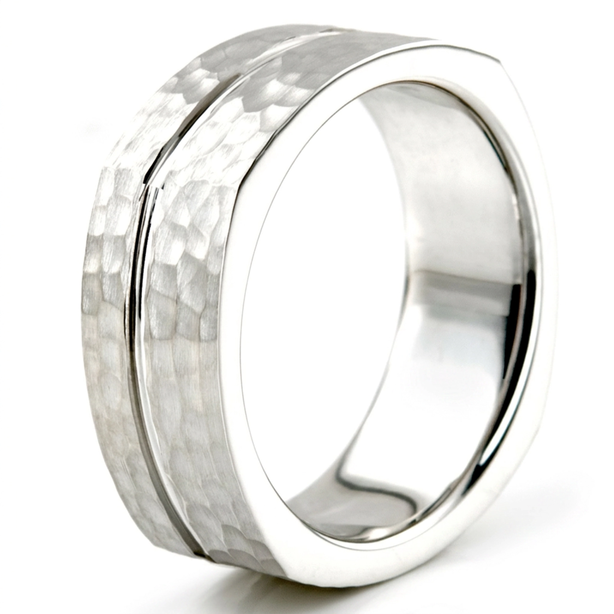 10K white gold 8mm. hammer basic-carved-square-wedding-band - alternate view 10