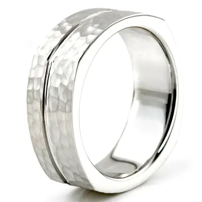 10K white gold 8mm. hammer basic-carved-square-wedding-band - alternate view 10 thumbnail