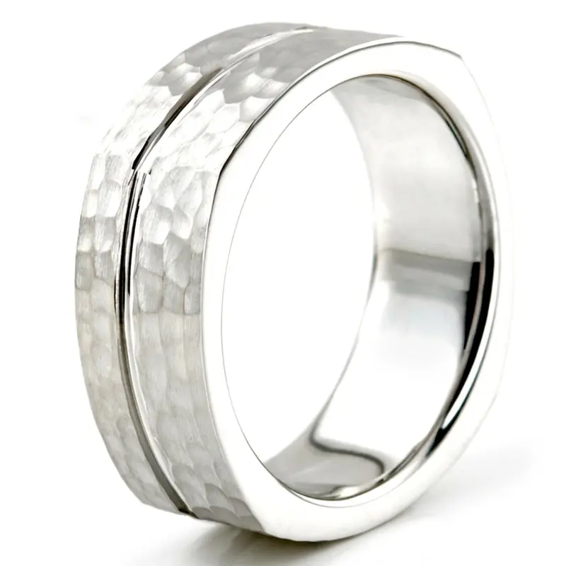 platinum 8mm. hammer basic-carved-square-wedding-band - alternate view 10