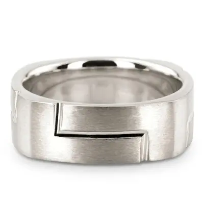 10K white gold 7.5mm. satin basic-carved-square-wedding-band - main view thumbnail