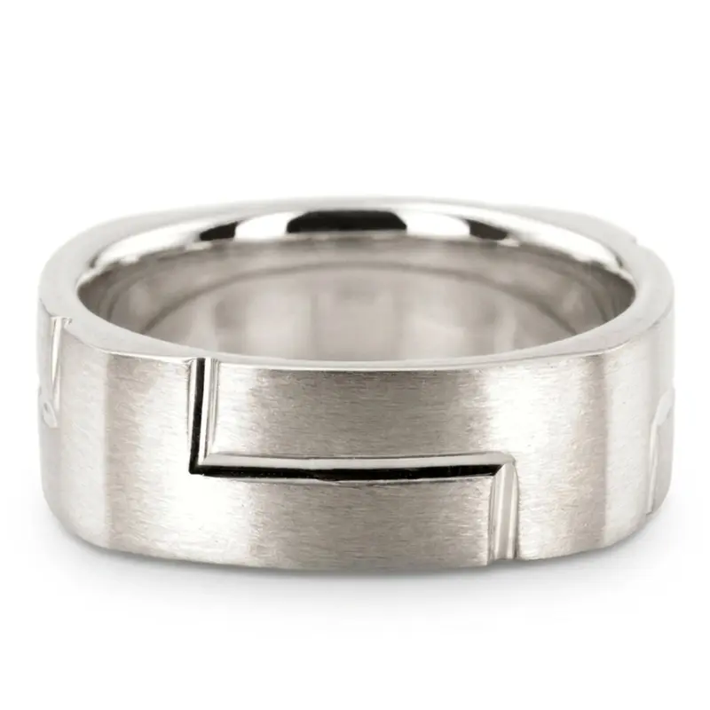 18K white gold 7.5mm. satin basic-carved-square-wedding-band - alternate view 2