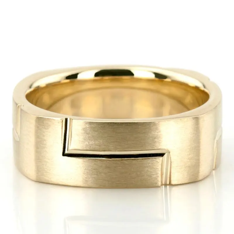 18K yellow gold 7.5mm. satin basic-carved-square-wedding-band - main view