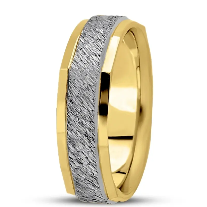 18K yellow-white-yellow gold 7mm. same as picture basic-carved-square-wedding-band - alternate view 5