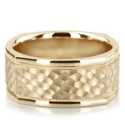 10K yellow gold 10mm. hammer basic-carved-square-wedding-band - alternate view 3 thumbnail