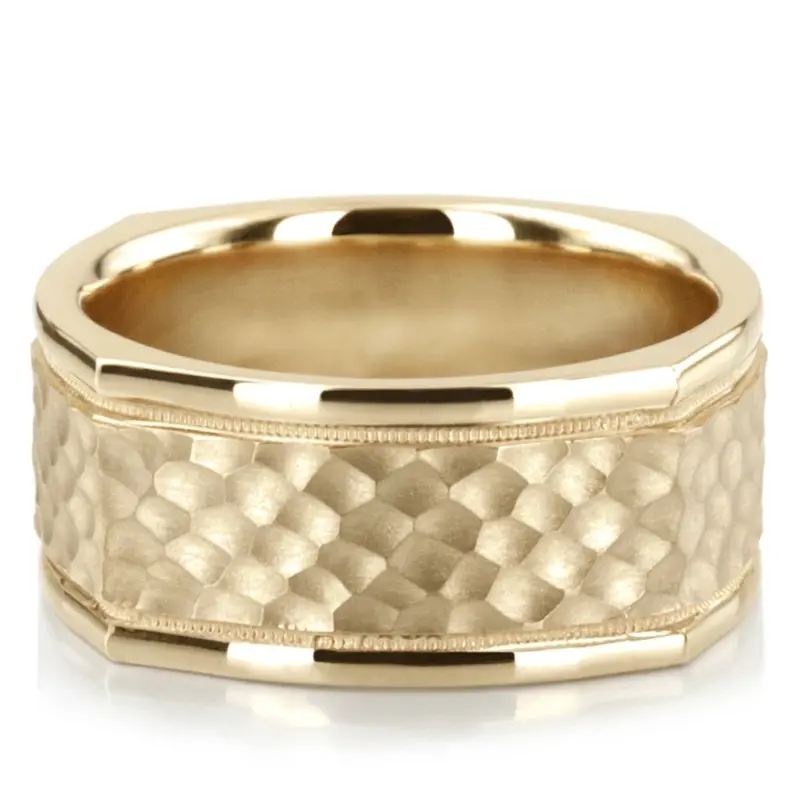 10K yellow gold 10mm. hammer basic-carved-square-wedding-band - alternate view 3