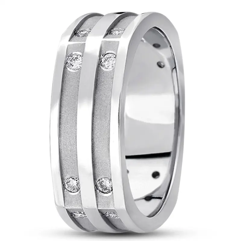 14K white gold 8mm. high polish diamond-classic-round-cut-wedding-band - alternate view 2