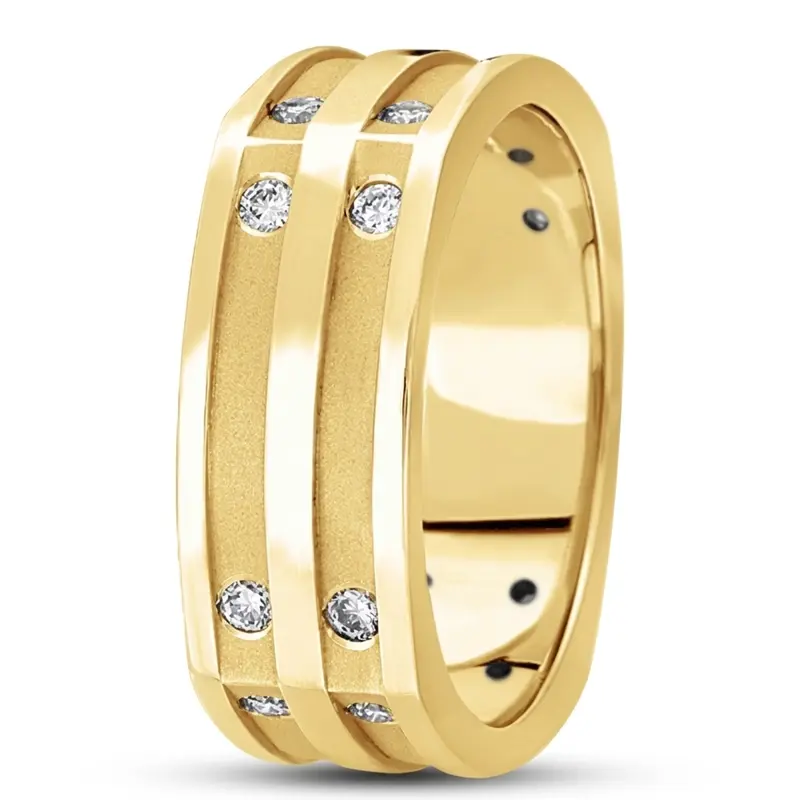 14K yellow gold 8mm. high polish diamond-classic-round-cut-wedding-band - alternate view 3