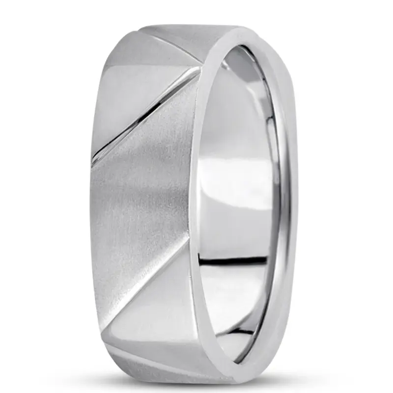 10K white gold 7mm. satin basic-carved-square-wedding-band - main view