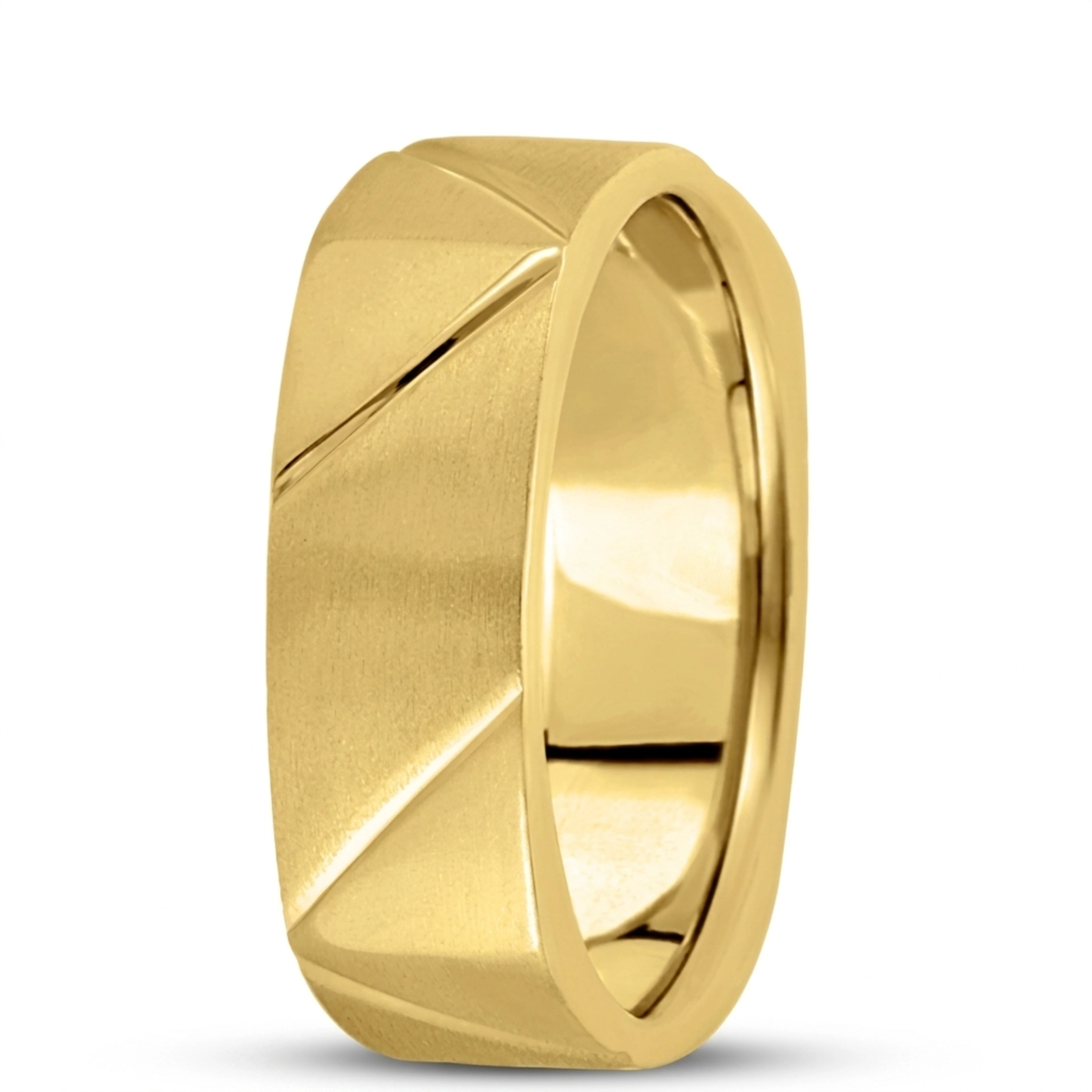 10K yellow gold 7mm. satin basic-carved-square-wedding-band - alternate view 2