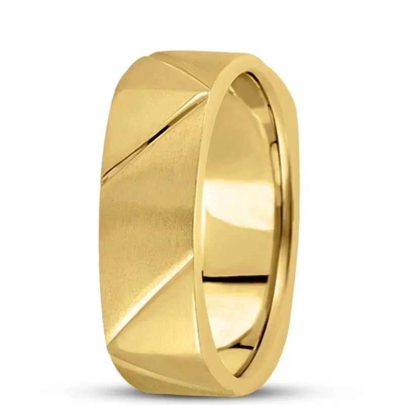 10K yellow gold 7mm. satin basic-carved-square-wedding-band - alternate view 2