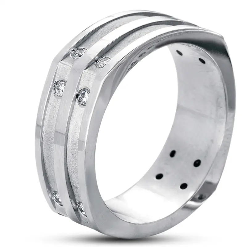 14K white gold 8mm. high polish diamond-classic-round-cut-wedding-band - alternate view 5