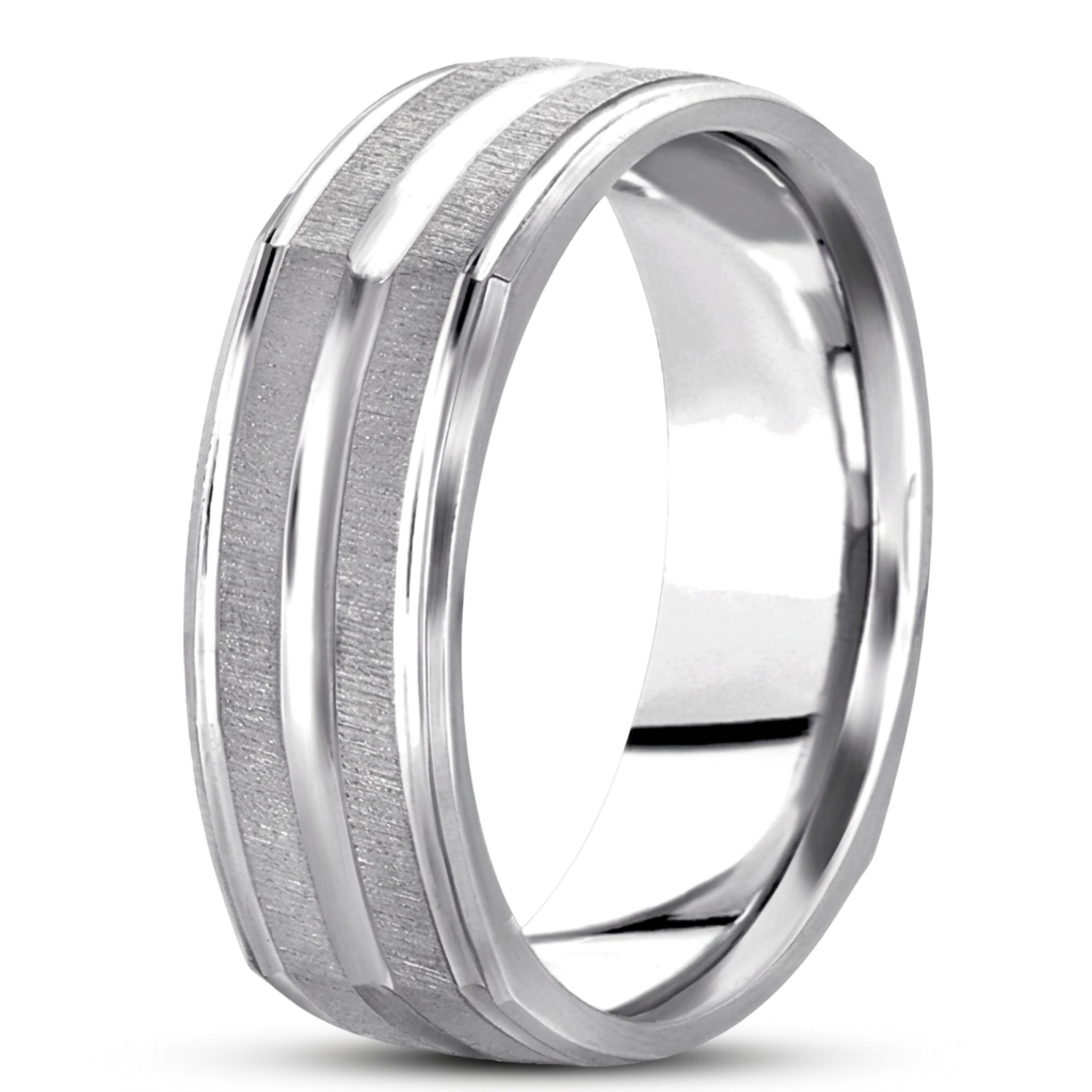 10K white gold 7mm. cross satin basic-carved-square-wedding-band - alternate view 4