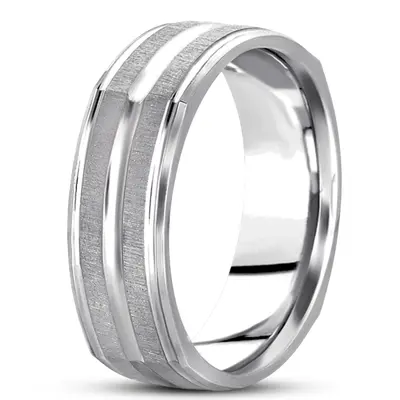 10K white gold 7mm. cross satin basic-carved-square-wedding-band - alternate view 4 thumbnail
