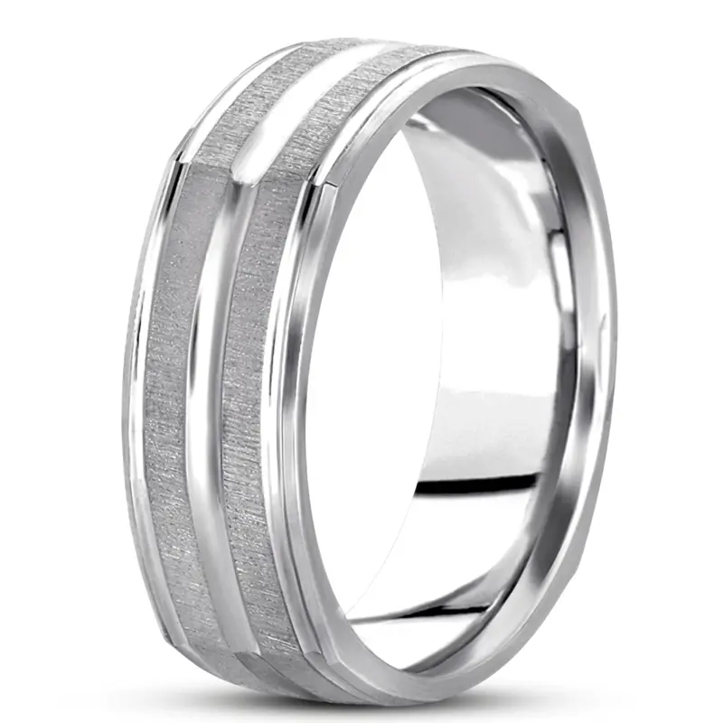 14K white gold 7mm. cross satin basic-carved-square-wedding-band - alternate view 4