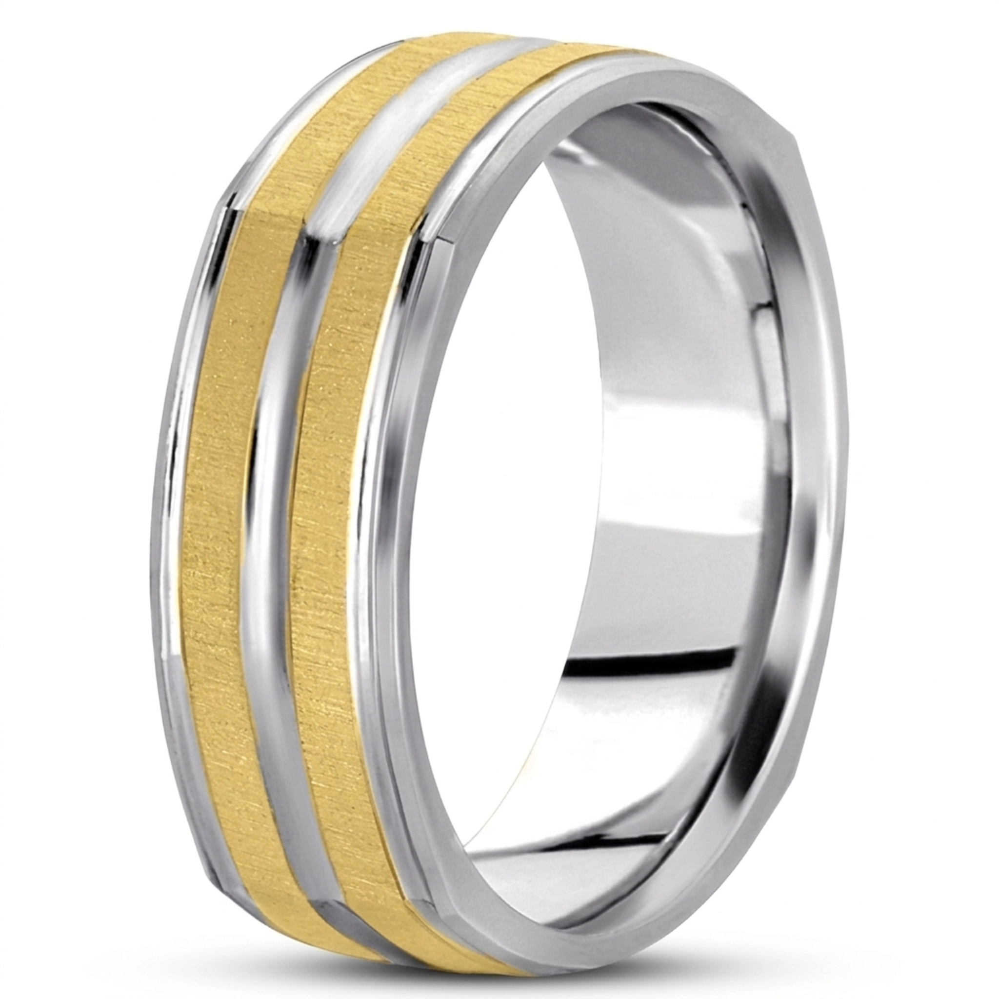 10K w-y-w-y-w gold 7mm. cross satin basic-carved-square-wedding-band - main view
