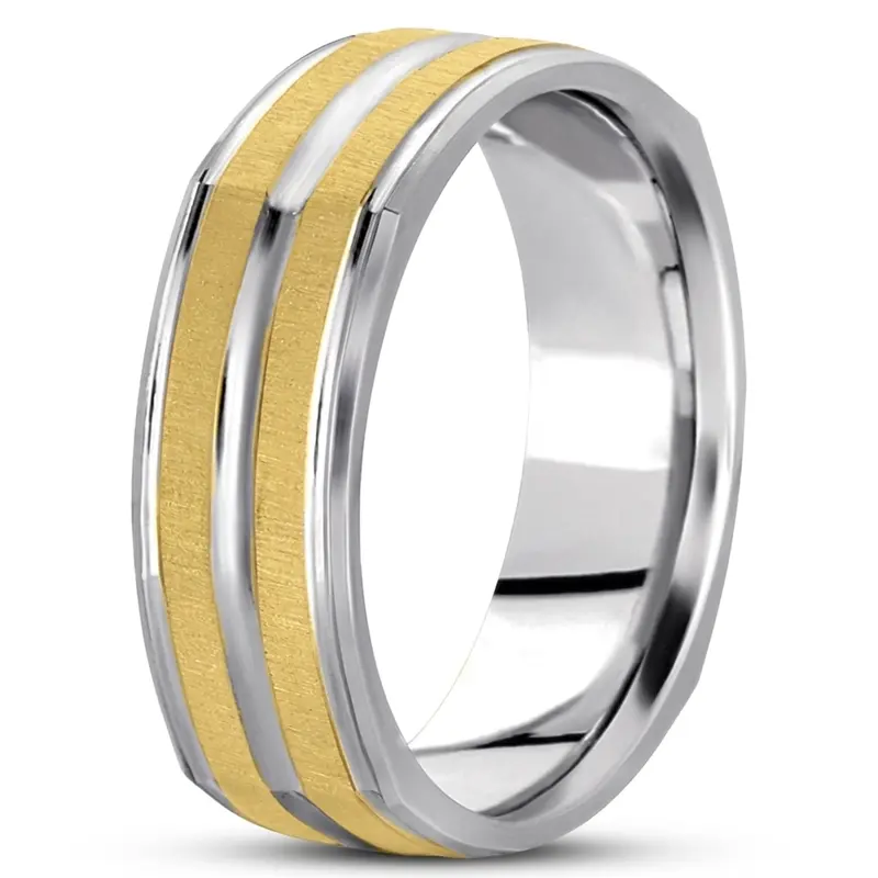 14K w-y-w-y-w gold 7mm. cross satin basic-carved-square-wedding-band - main view