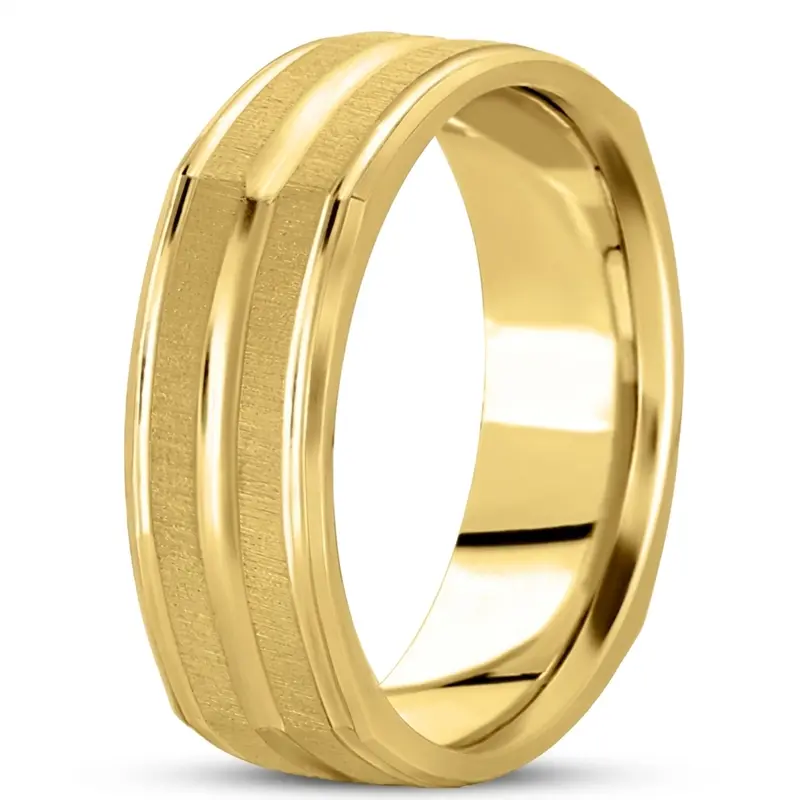 14K yellow gold 7mm. cross satin basic-carved-square-wedding-band - alternate view 3
