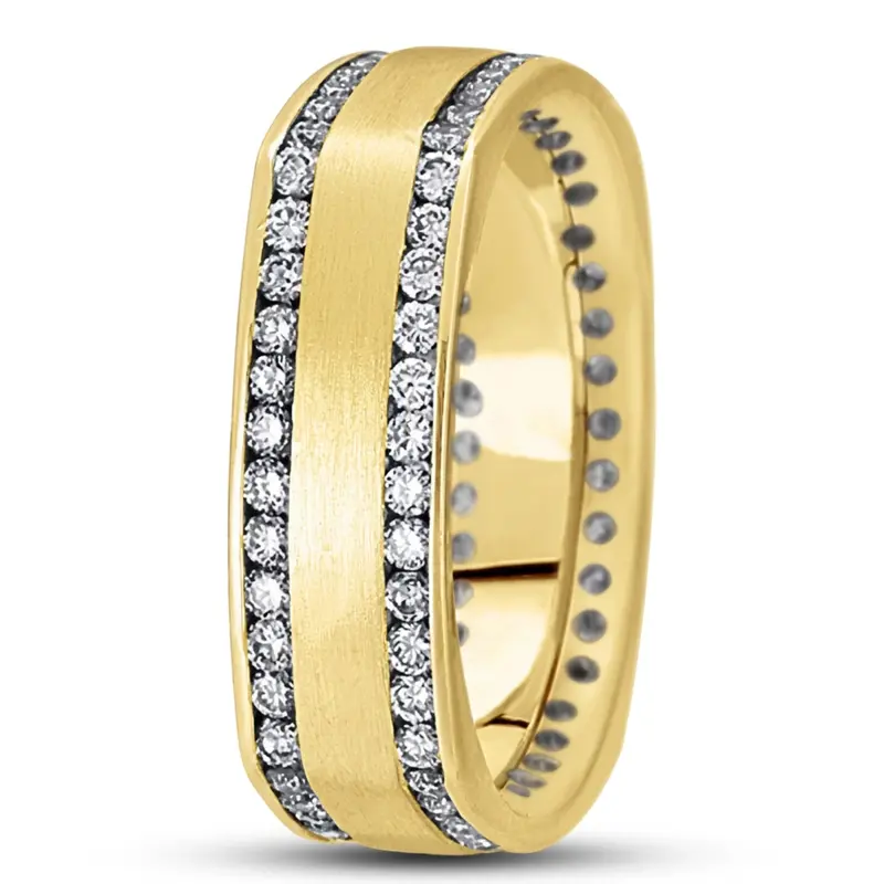 14K yellow gold 7mm. satin diamond-classic-round-cut-channel-wedding-band - alternate view 2