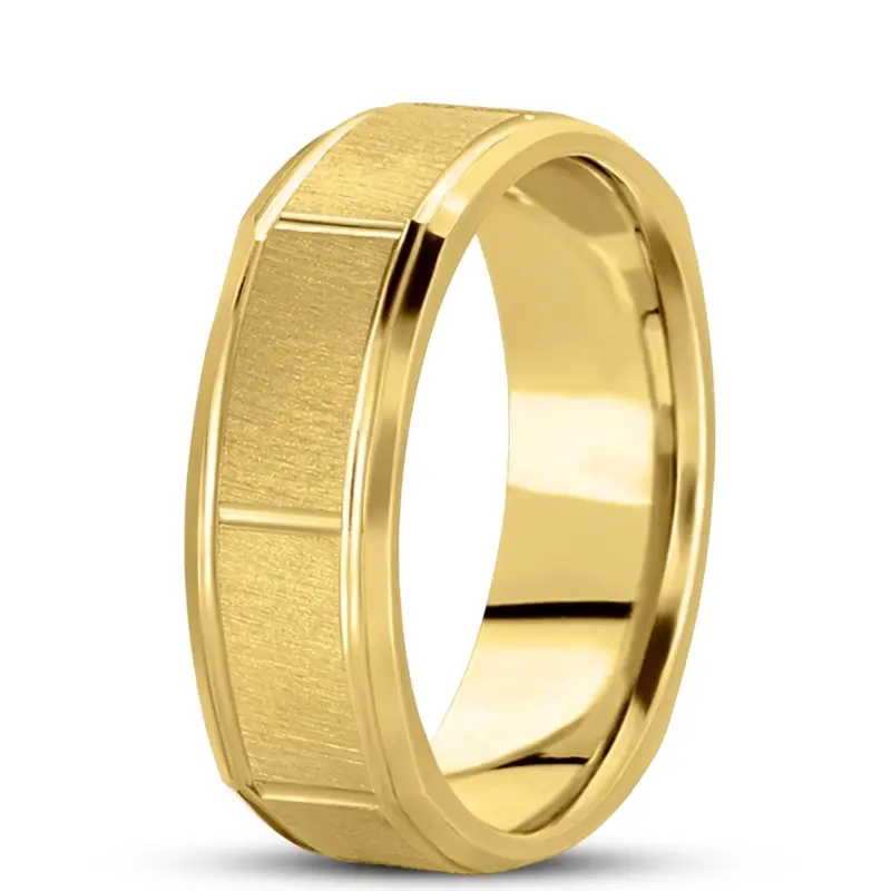 10K yellow gold 7mm. cross satin basic-carved-square-wedding-band - alternate view 3