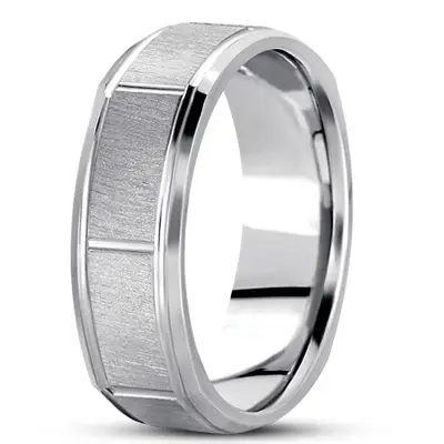 10K white gold 7mm. cross satin basic-carved-square-wedding-band - alternate view 2 thumbnail