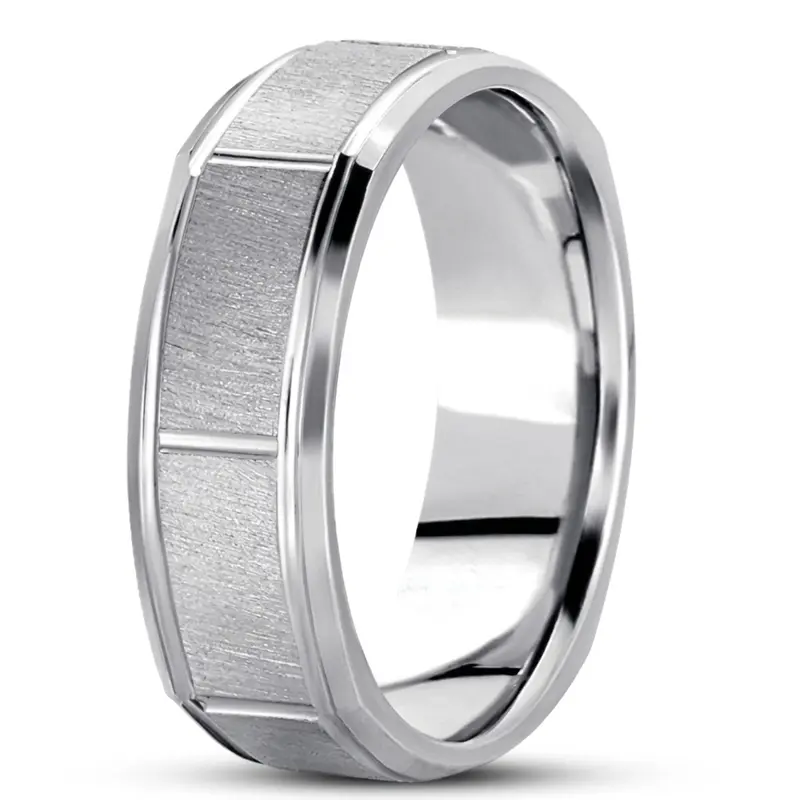10K white gold 7mm. cross satin basic-carved-square-wedding-band - alternate view 2