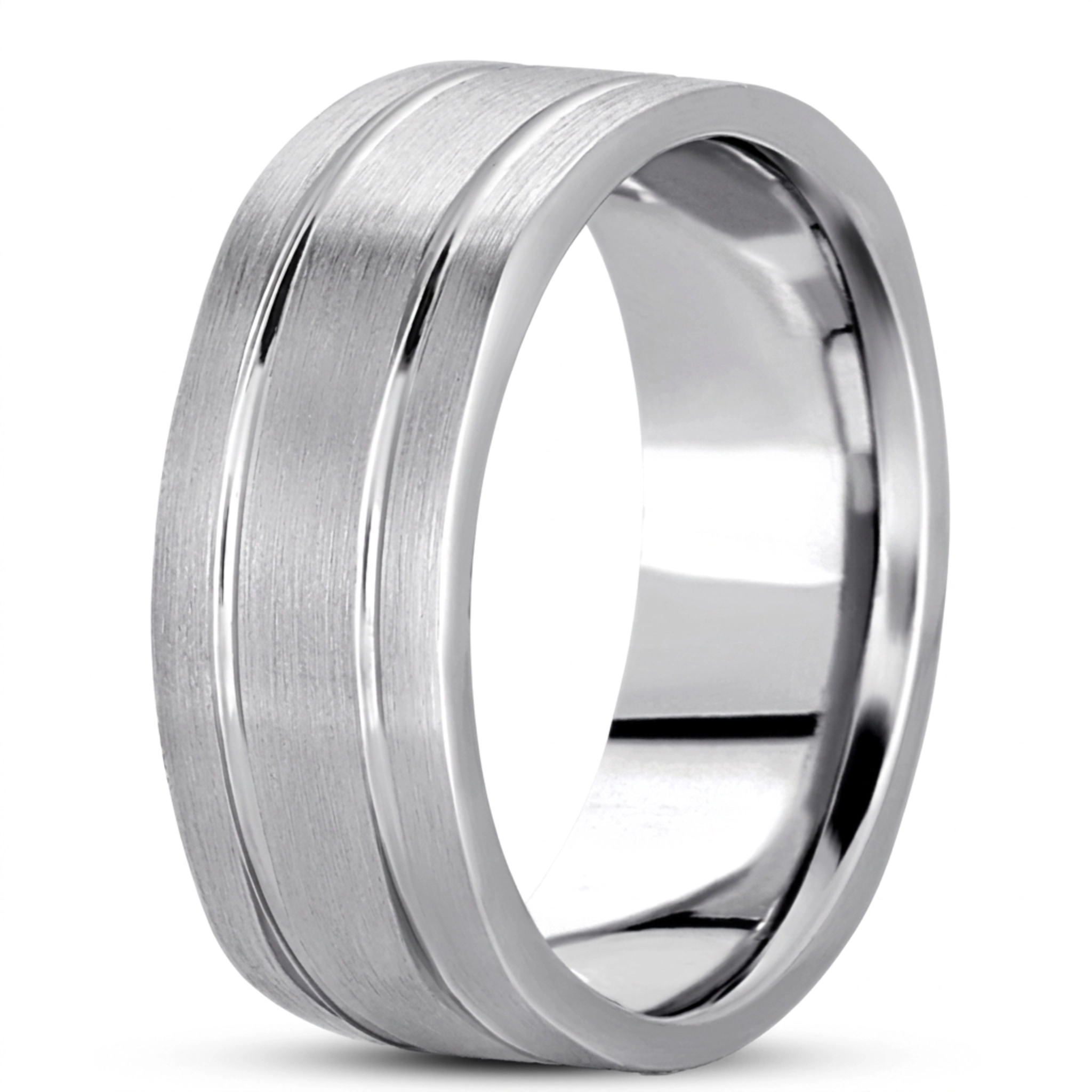 10K white gold 8mm. satin basic-carved-square-wedding-band - alternate view 3