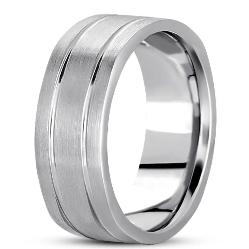 10K white gold 8mm. satin basic-carved-square-wedding-band - alternate view 3