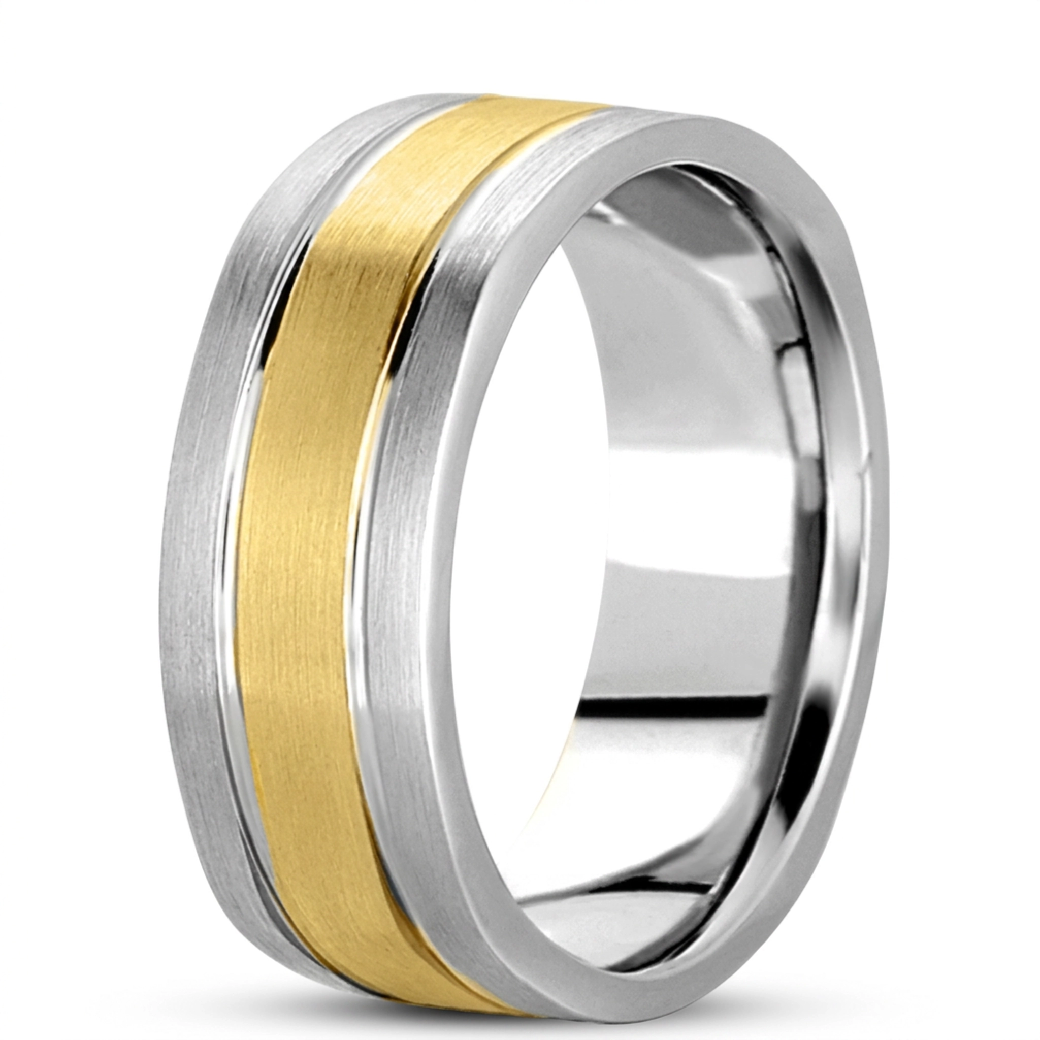 10K white-yellow-white gold 8mm. satin basic-carved-square-wedding-band - alternate view 4