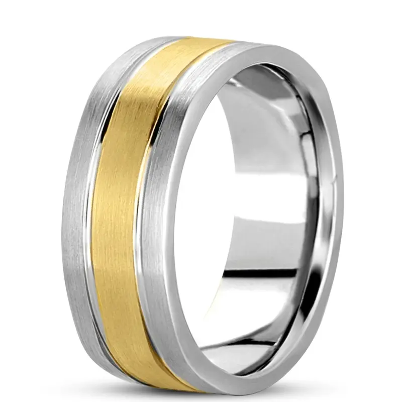 10K white-yellow-white gold 8mm. satin basic-carved-square-wedding-band - alternate view 4