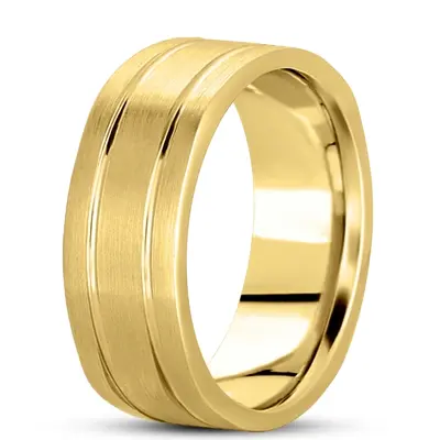 10K yellow gold 8mm. satin basic-carved-square-wedding-band - alternate view 2 thumbnail
