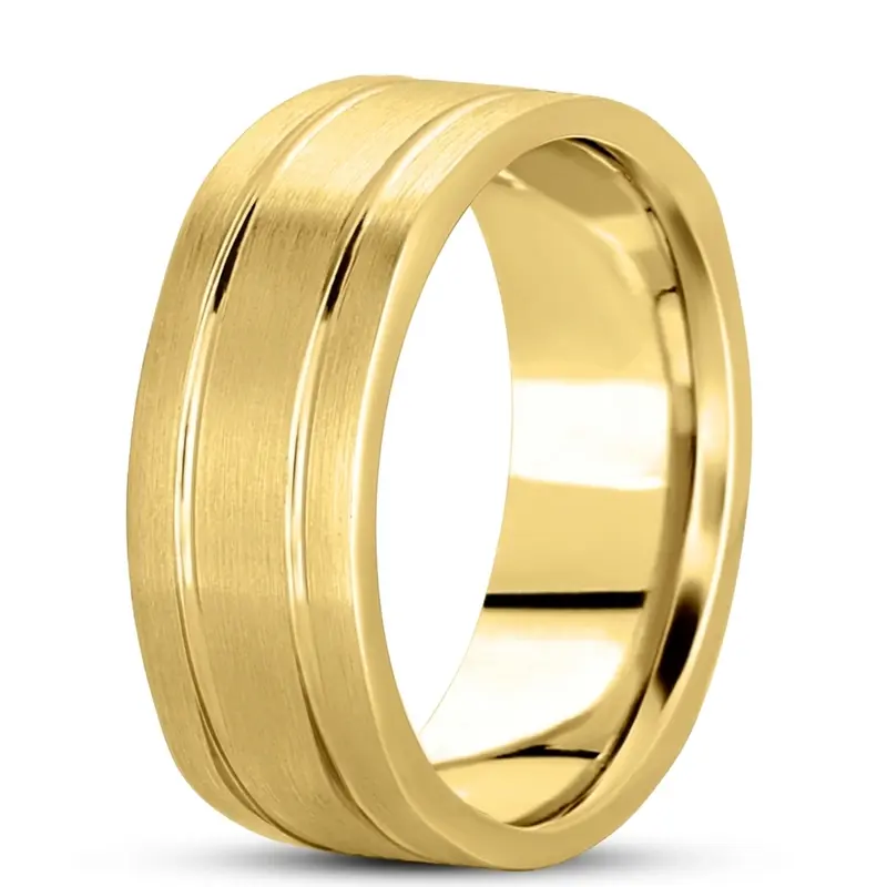 10K yellow gold 8mm. satin basic-carved-square-wedding-band - alternate view 2