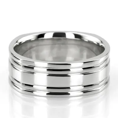 10K white gold 8mm. high polish two-tone-wedding-band - alternate view 3 thumbnail