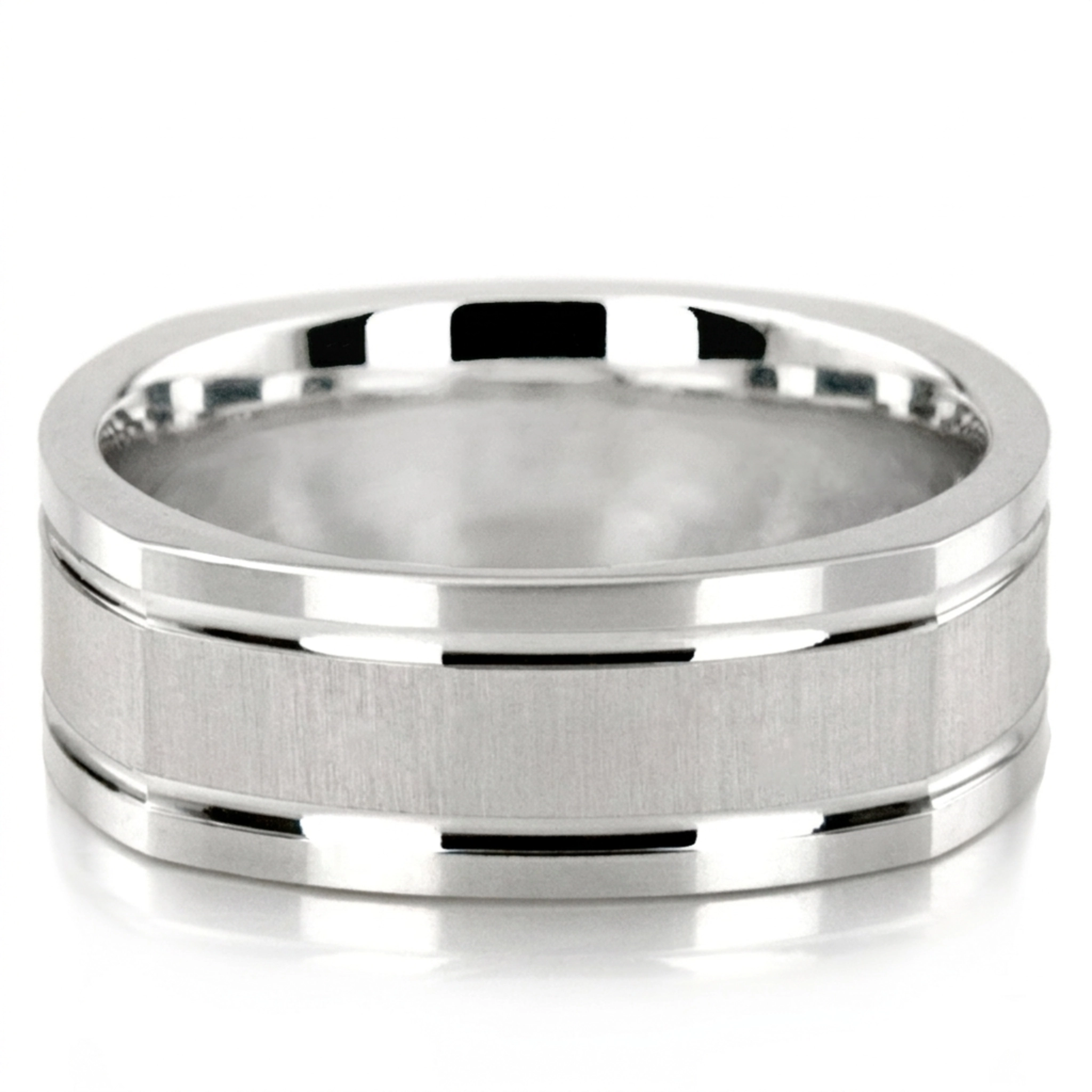 14K white gold 7mm. cross satin two-tone-wedding-band - main view