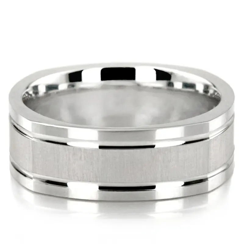 10K white gold 7mm. cross satin two-tone-wedding-band - main view