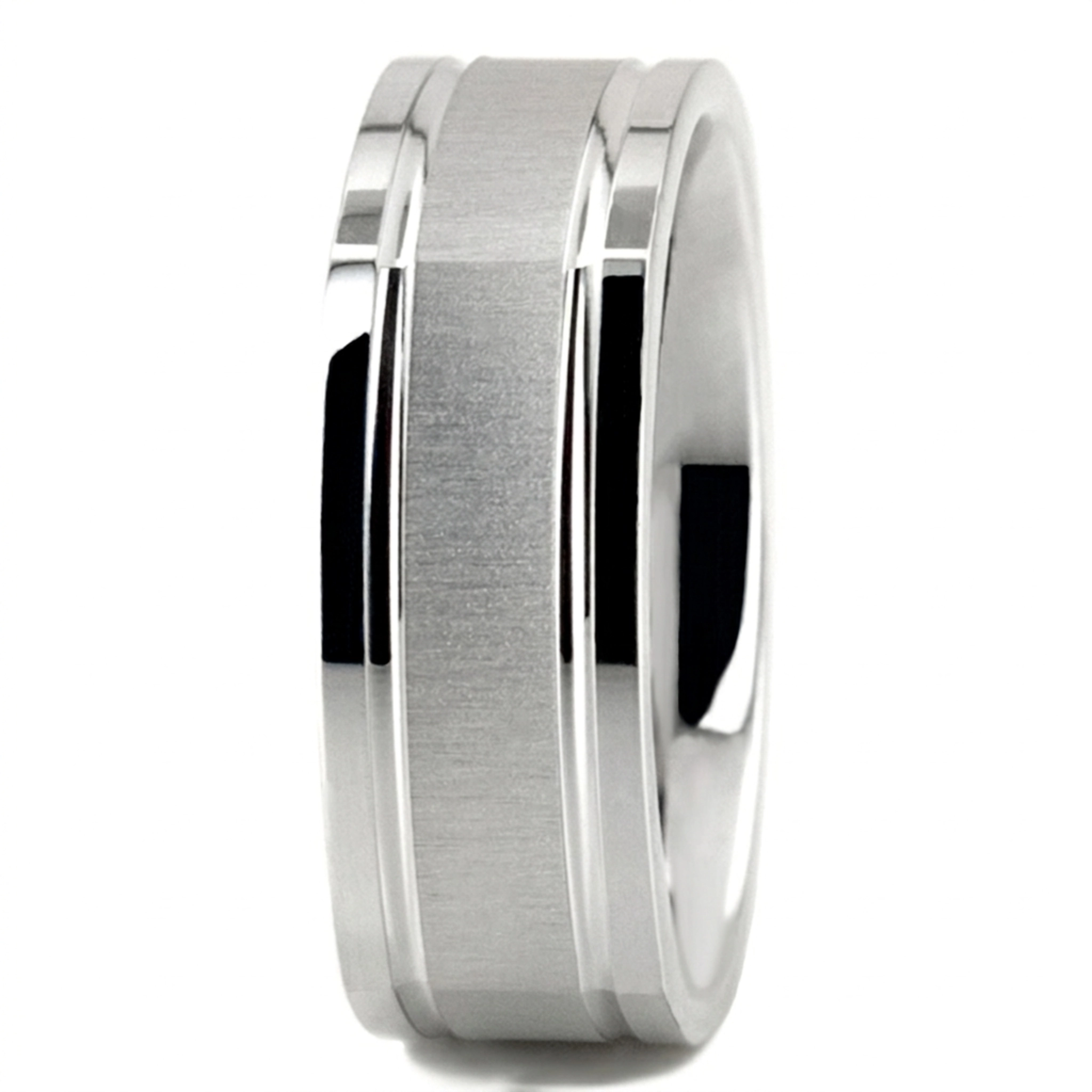 14K white gold 7mm. cross satin two-tone-wedding-band - alternate view 3