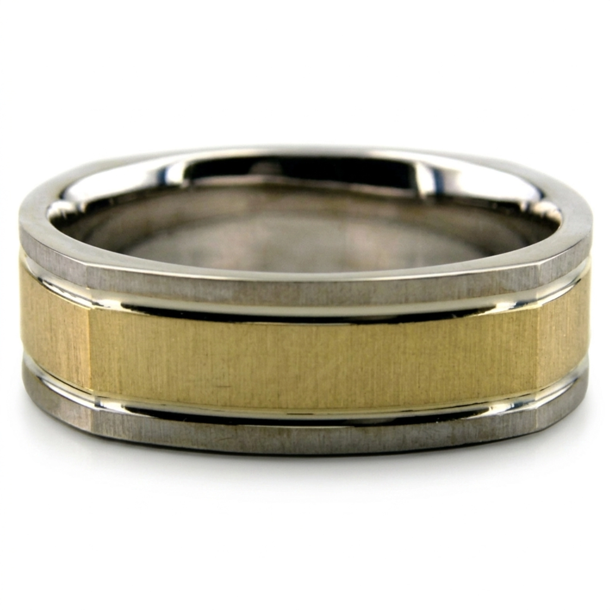 14K white-yellow-white gold 7mm. cross satin two-tone-wedding-band - alternate view 5