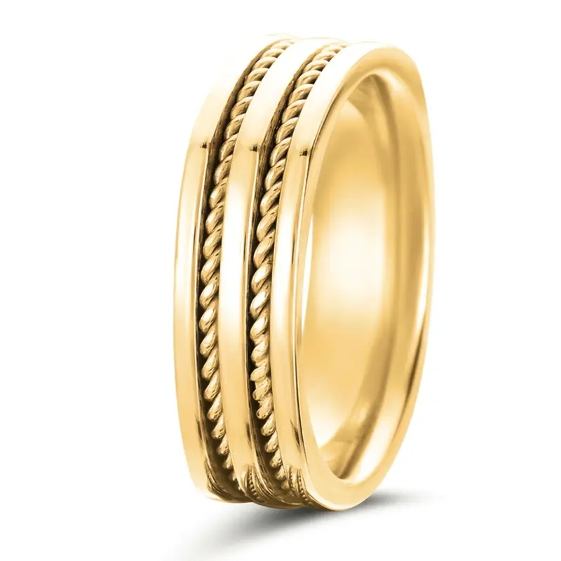 14K yellow gold 7mm. high polish hand-made-braided-wedding-bands - alternate view 2