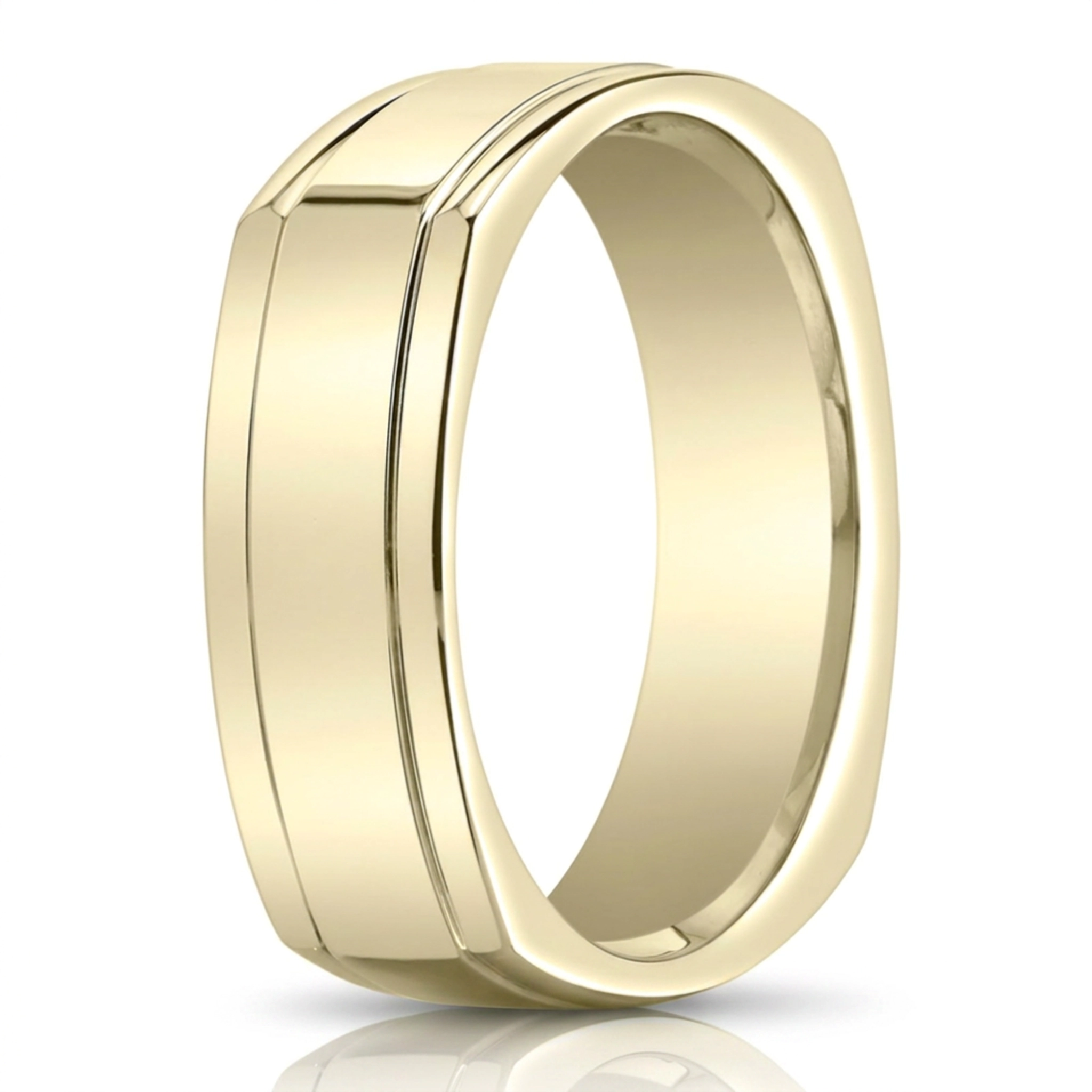 14K yellow gold 7mm. high polish Four-Sided-Carved-Design-Band - alternate view 2