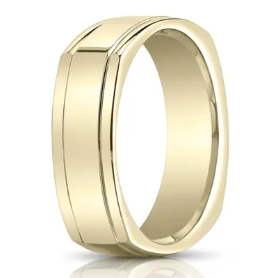 14K yellow gold 7mm. high polish Four-Sided-Carved-Design-Band - alternate view 2 thumbnail