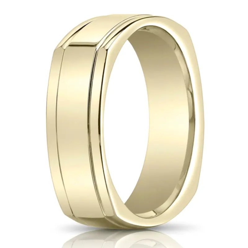 14K yellow gold 7mm. high polish Four-Sided-Carved-Design-Band - alternate view 2