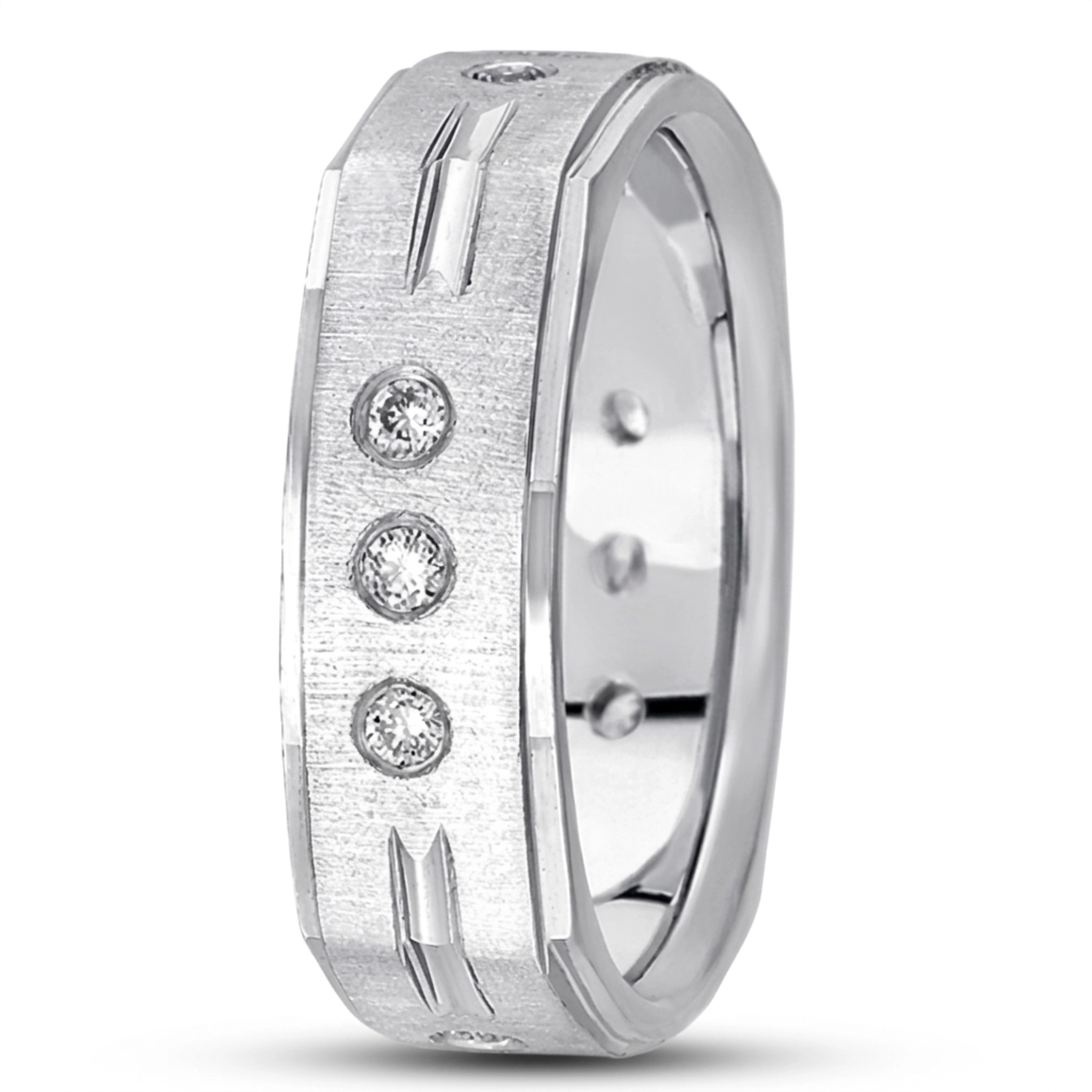 10K white gold 7mm. cross satin diamond-classic-round-wedding-band - main view