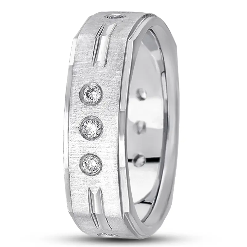 14K white gold 7mm. cross satin diamond-classic-round-wedding-band - main view