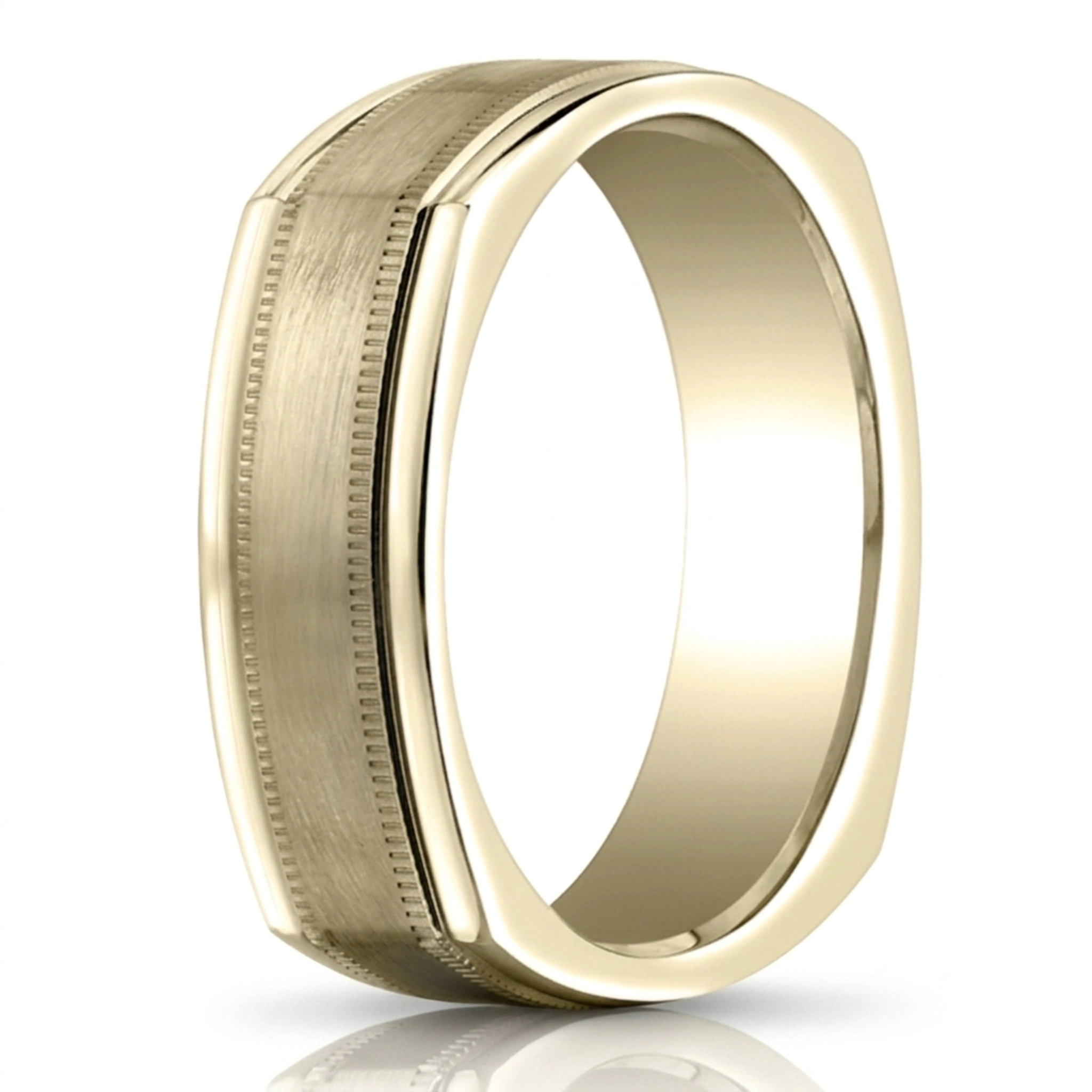 14K yellow gold 7mm. satin Milgrain-Four-Sided-Carved-Design-Band - main view